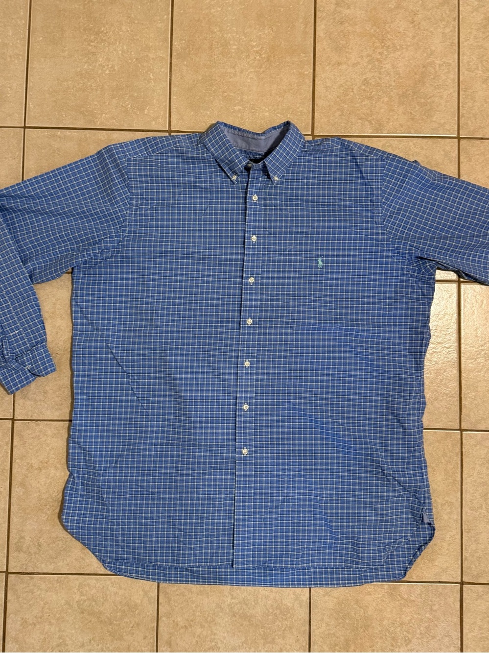 Ralph Lauren 2XLT Men's Blue Plaid Button-Down Long Sleeve Woven Cotton Stretch